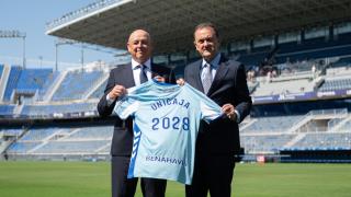 Fernando Ríos y José María Muñoz presentan el acuerdo entre el Málaga CF y el Unicaja