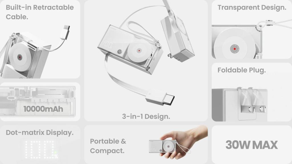 Sharge Retractable 3 in 1 Power Bank