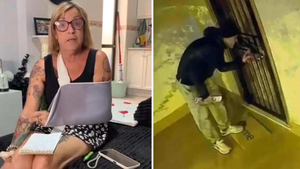 Gill, la víctima de la agresión, y un ladrón captado por una cámara de seguridad en Orihuela Costa en imagen de archivo.