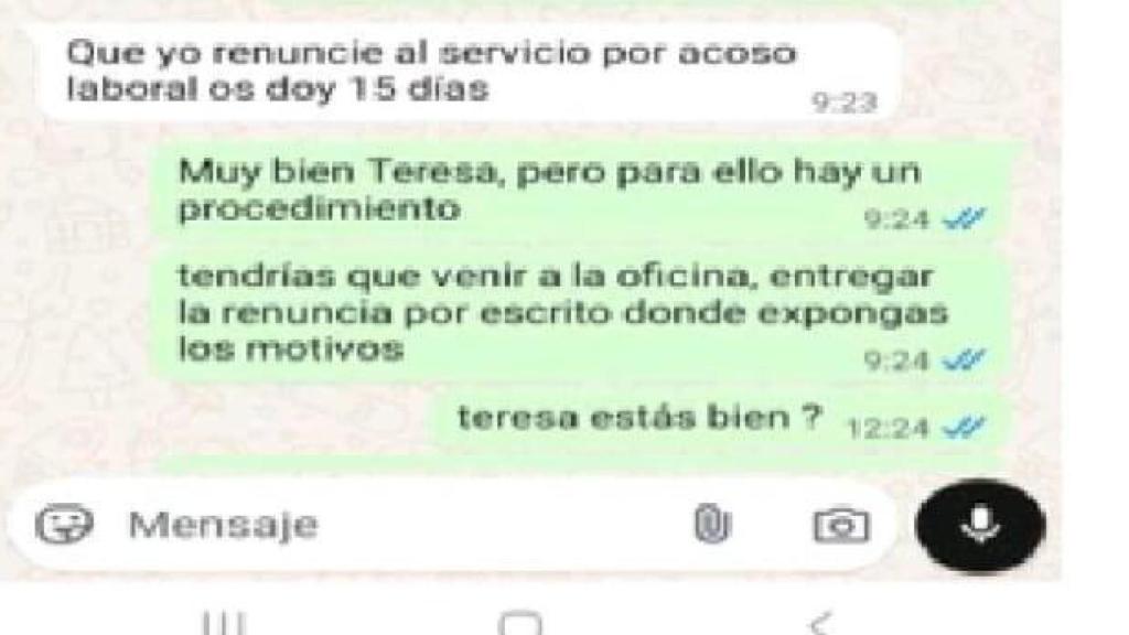 La conversación de WhatsApp que Teresa mantuvo con su empresa antes de morir.
