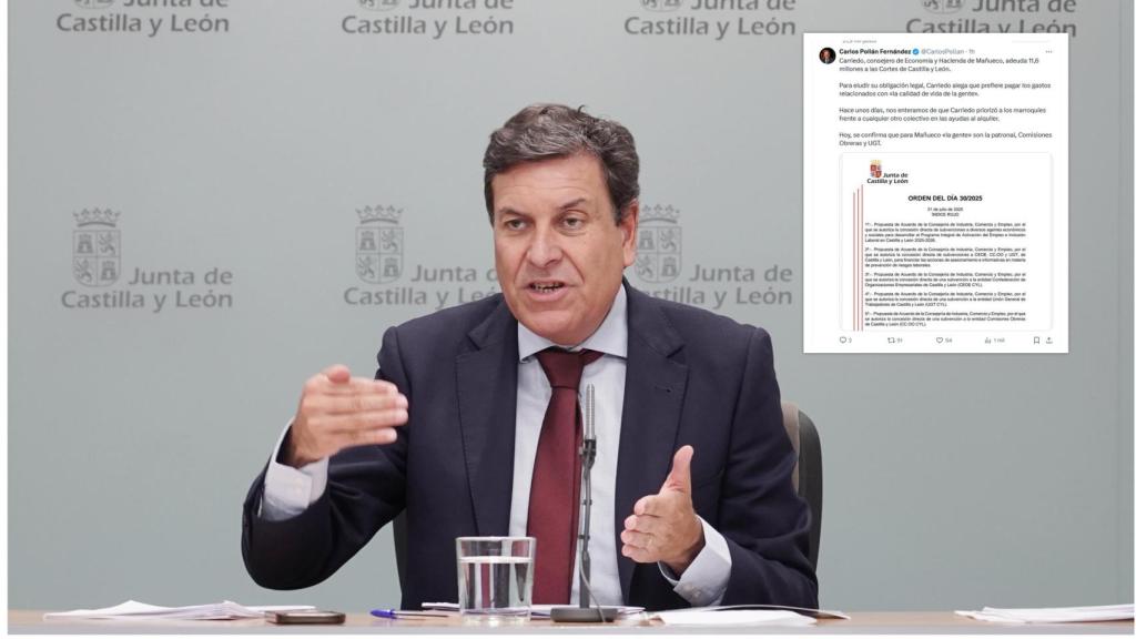 Carriedo en la rueda de prensa de este jueves junto al documento publicado por Pollán en redes sociales