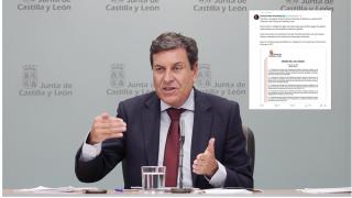 Carriedo en la rueda de prensa de este jueves junto al documento publicado por Pollán en redes sociales