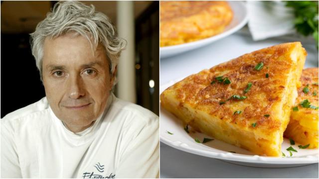 El chef Fernando Canales, junto a una tortilla de patatas.