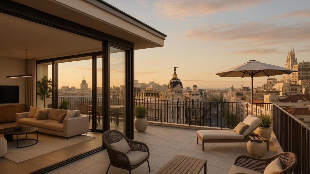 Recreación de un ático de lujo en Madrid.