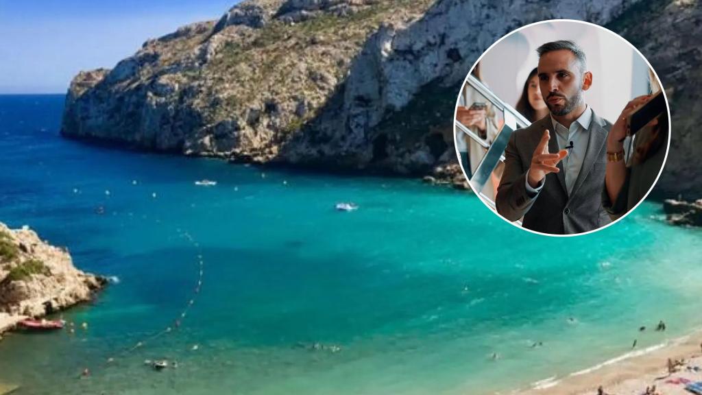 Montaje de una playa de Alicante y Rubén López de Miguel.