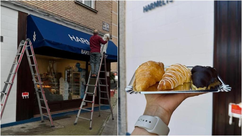 Fachada y productos de la panadería-pastelería.