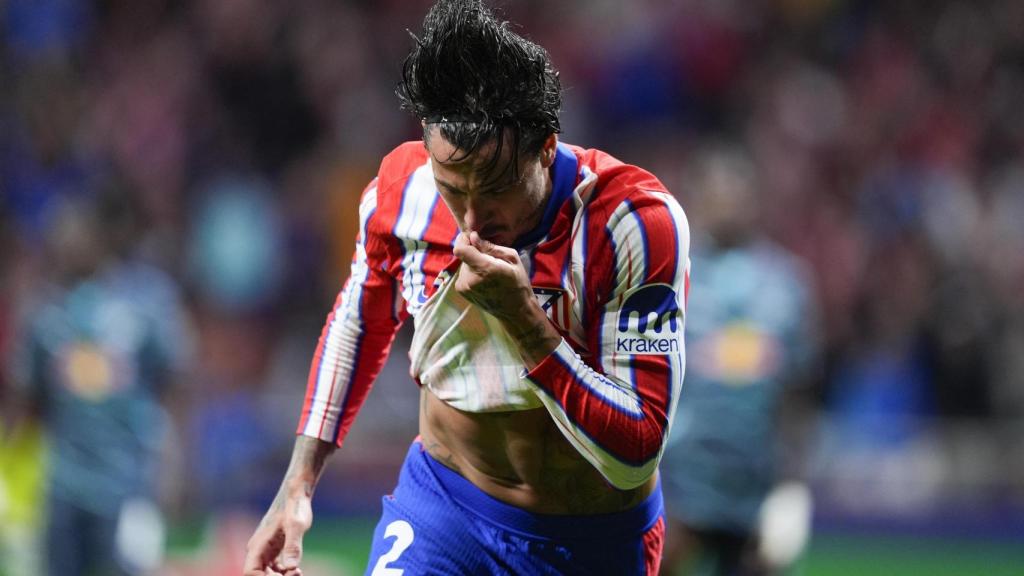 Giménez celebra el gol de la victoria del Atlético ante el Leipzig en la pasada edición de Champions.