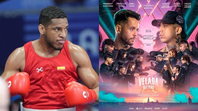 Imagen de Reyes Pla y el poster de La Velada del Año V.