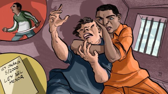 Recreación de 'El Cachulo' agarrando por el cuello a Jesús, en la prisión de Sevilla II.