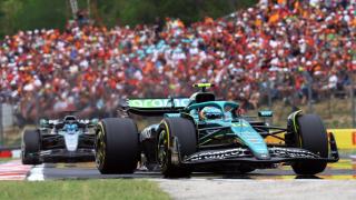 El Aston Martin de Fernando Alonso, durante el GP de Hungría de F1.