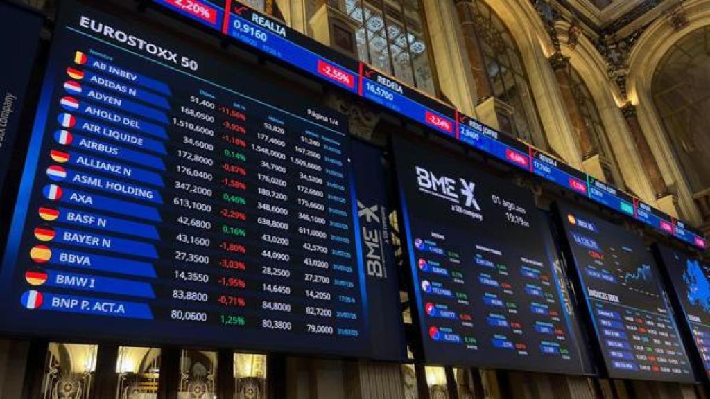 Panel principal del Palacio de la Bolsa de Madrid.