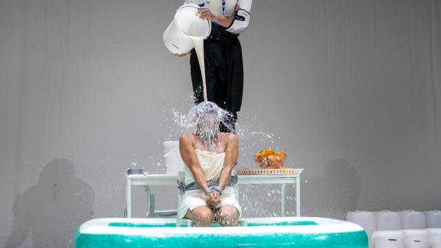 Un momento de 'This Work About the Orange', de la compañía Les Trois Plumes, en la función del sábado en los Veranos de la Villa de Madrid. Foto: © Sara Cort, Eleventh Floor © Madrid Destino