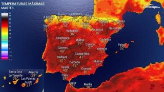 Temperaturas máximas previstas para el martes, punto álgido de la ola de calor