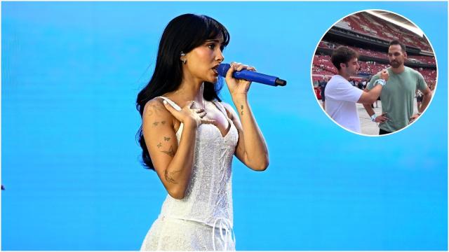 La cantante Aitana en uno de sus conciertos Madrid y un fan en el Metropolitano.