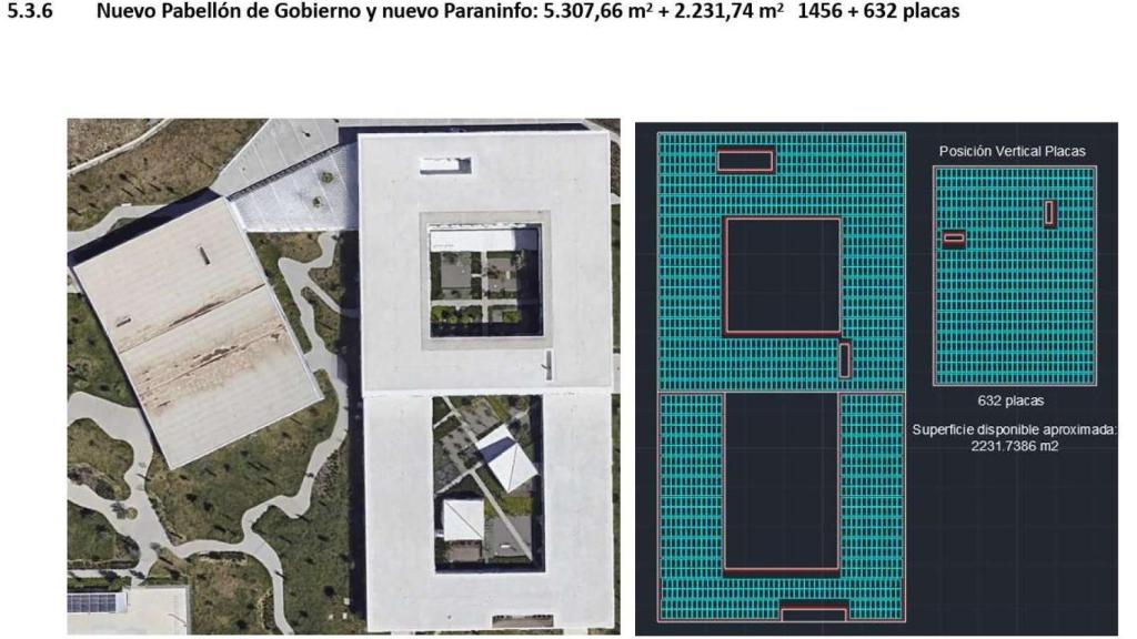 Simulación de la instalación de paneles solares en uno de los edificios de la Universidad de Málaga.