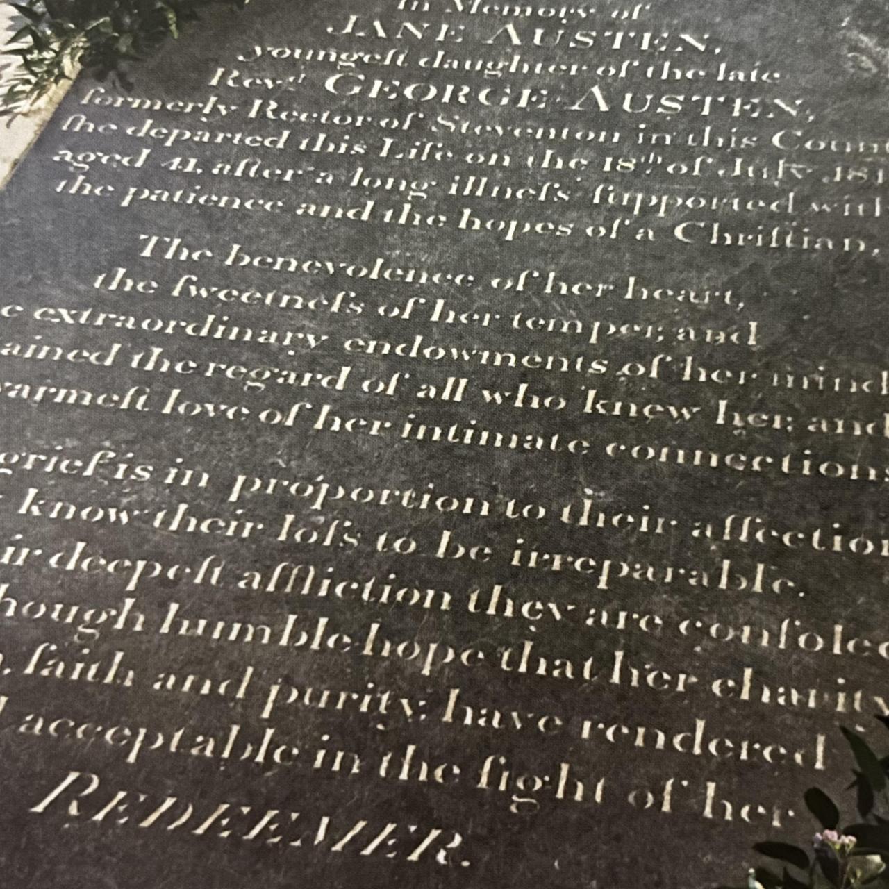 La tumba de Jane Austen en la catedral de Winchester.