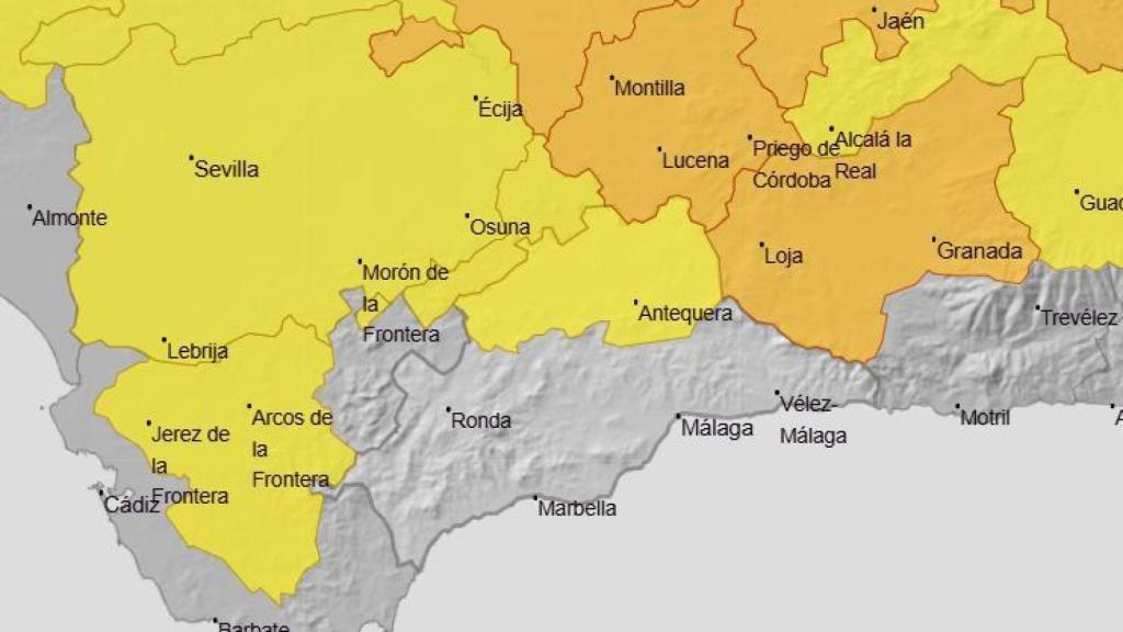 Mapa con los avisos por calor en Andalucía para este martes.