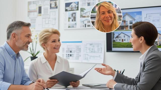 Montaje de María Díaz con personas asesoradas en la compra de vivienda en una imagen creada con IA.