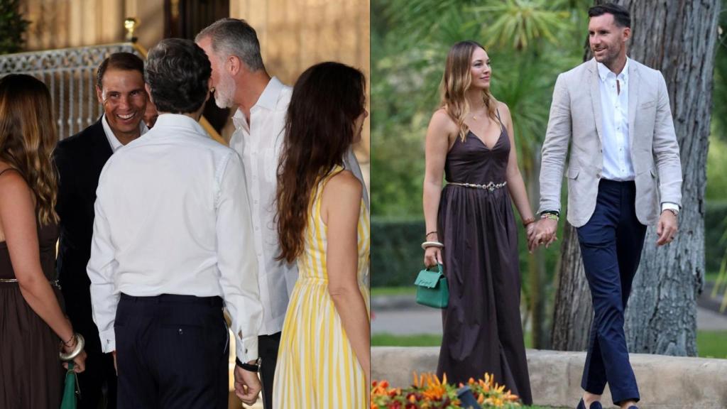 Rafa Nadal, Rudy Fernández y Helen Lindes en la recepción de los Reyes en Marivent.