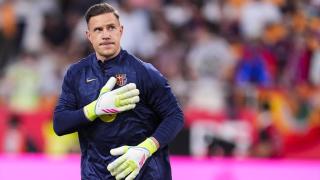 Ter Stegen, durante un calentamiento con el FC Barcelona