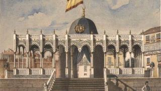 Kiosko embarcadero visto desde el mar, 1862.