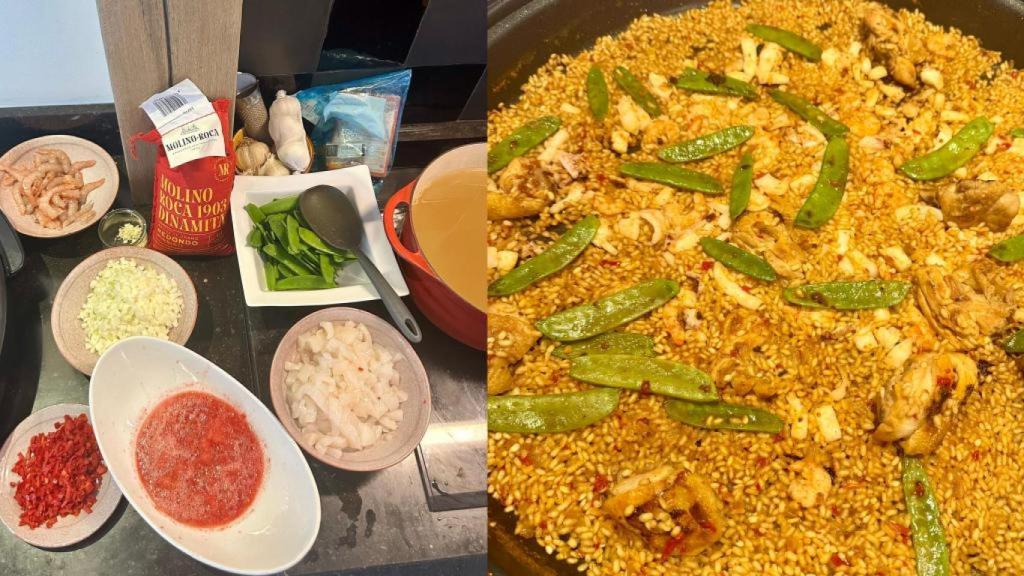 El antes y el después de mi paella de marisco.
