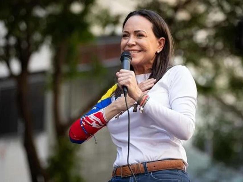 María Corina Machado durante un acto de campaña en Caracas.