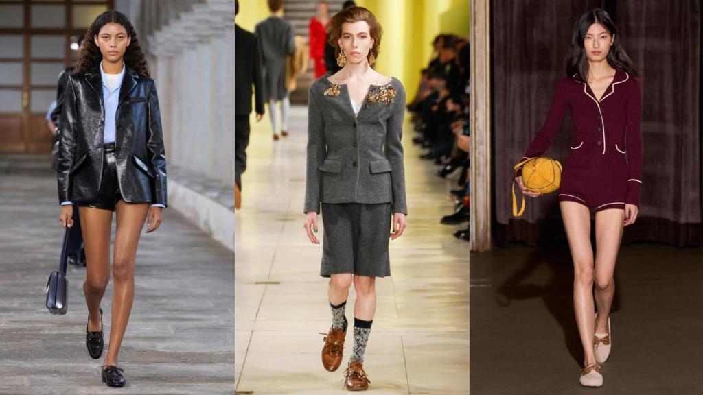 Siluetas de los desfiles de Bally, Miu Miu y Monse.