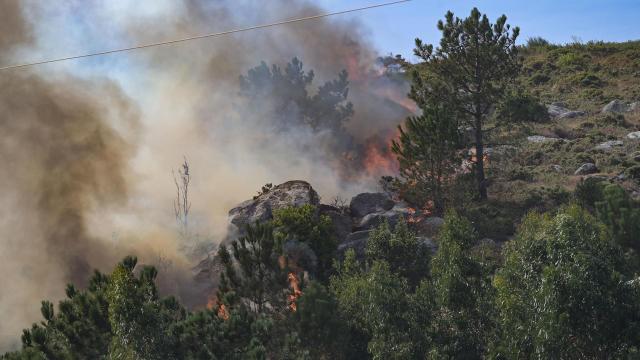 Un incendio forestal en la zona del municipio de Ponteceso (A Coruña).