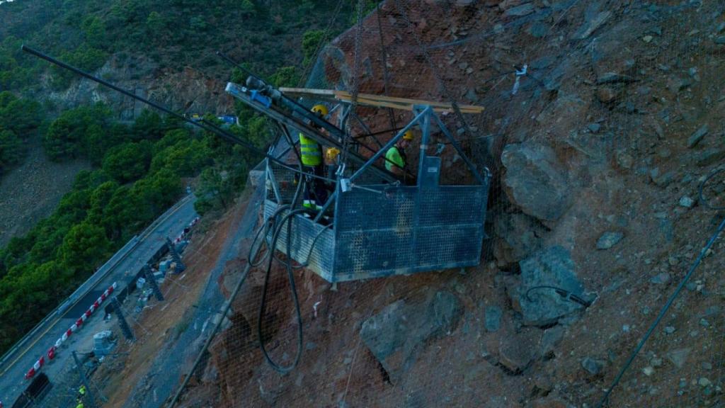 Obras en la carretera entre Ronda y Marbella.
