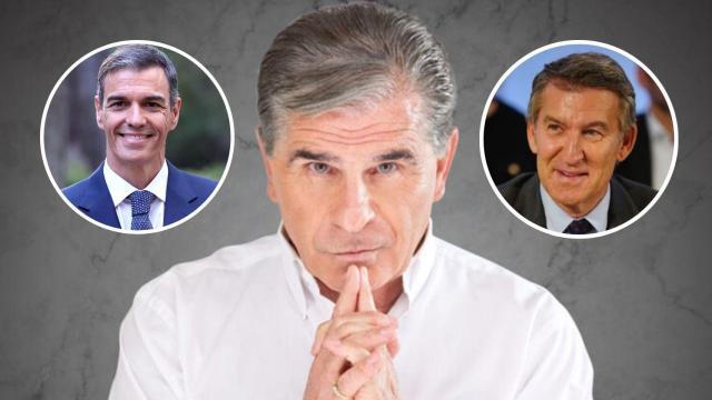 Pedro Ruiz junto a Pedro Sánchez y Alberto Núñez Feijóo, en un fotomontaje