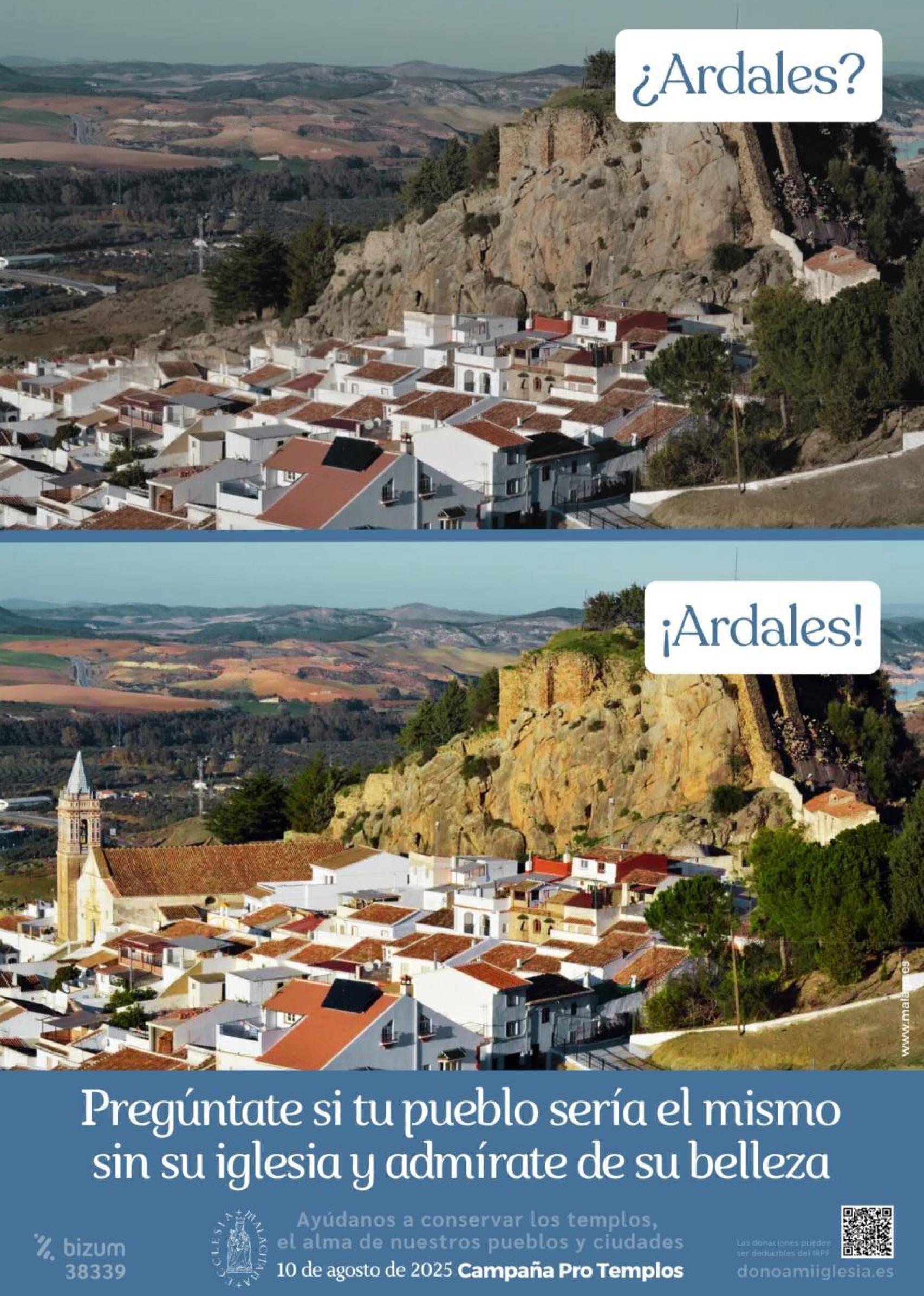 Imagen de Ardales con y sin iglesia.