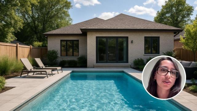 Montaje con una piscina privada y Ellyn, portavoz de la plataforma Swimmy.