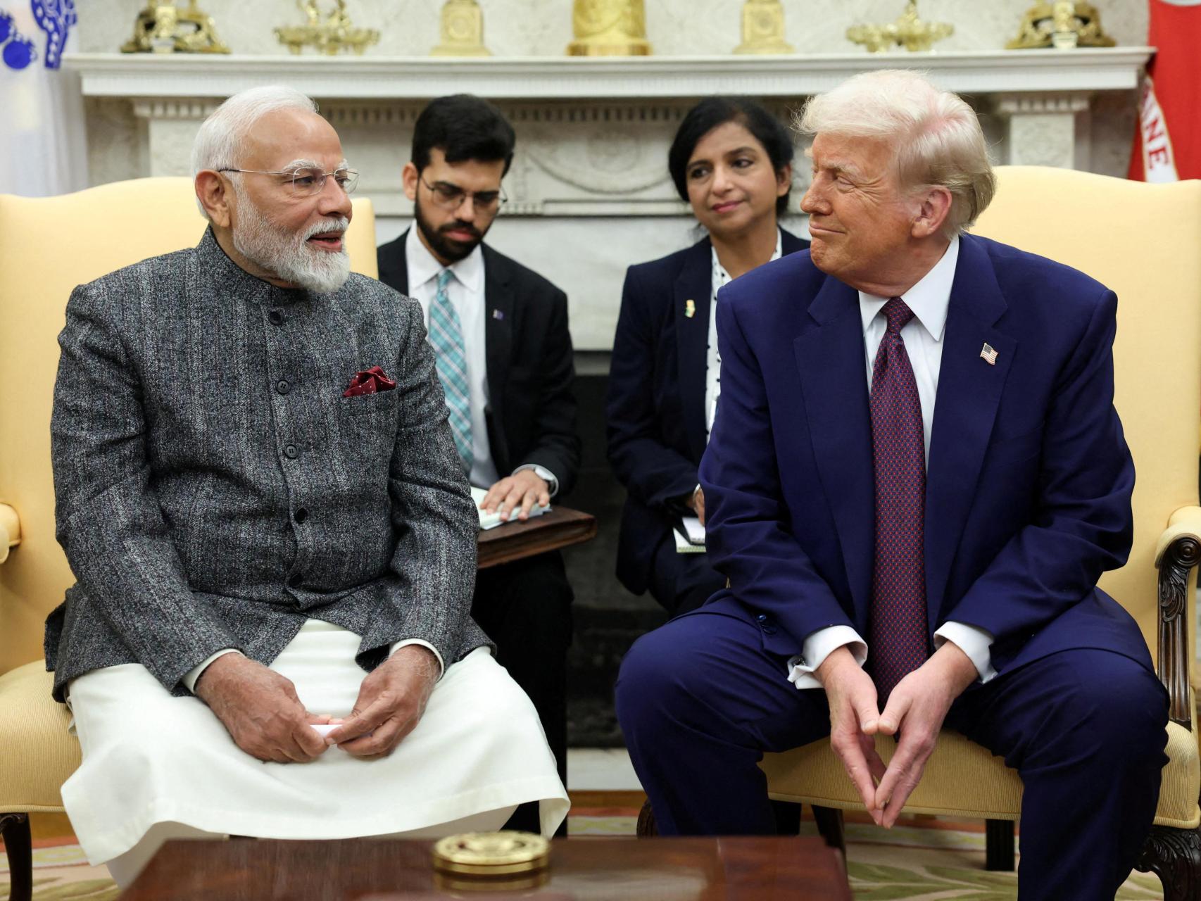 El presidente de Estados Unidos, Donald Trump, se reúne con el primer ministro indio, Narendra Modi, en la Casa Blanca en Washington, Estados Unidos, el 13 de febrero de 2025.