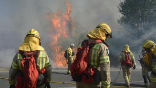 arios bomberos tratan de apagar el fuego durante el incendio forestal en la parroquia de Oseira, a 20 de agosto de 2024, en San Cristovo de Cea, Ourense, Galicia (España)
