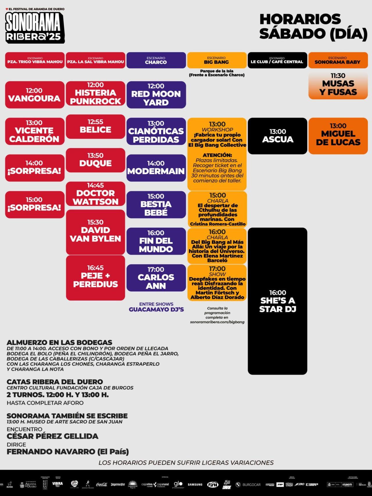 Horarios sábado día