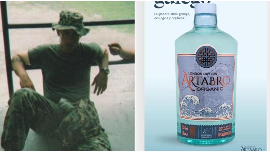 A la izquierda, Daniel en su época como marine; y a la derecha, imagen de la ginebra