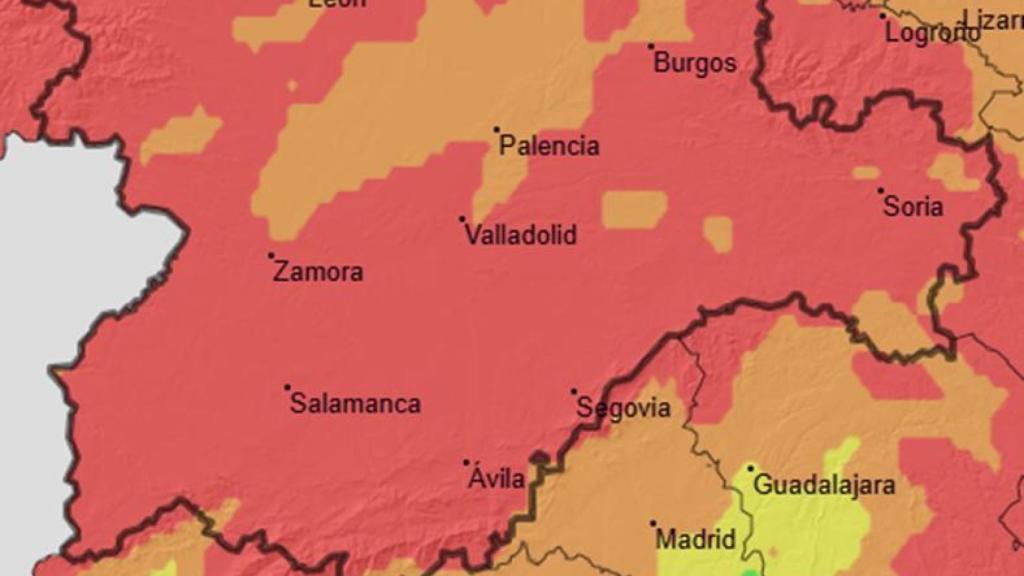 El mapa de la alerta por riesgo de incendios ante las altas temperaturas en Castilla y León