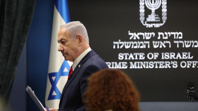 El primer ministro israelí, Benjamin Netanyahu, tras la conferencia de este domingo en su oficina de Jerusalén.