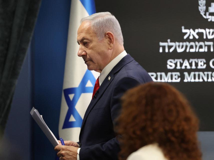 El primer ministro israelí, Benjamin Netanyahu, tras una rueda de prensa.