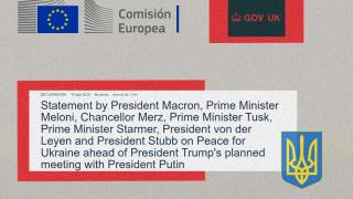 Encabezamiento del comunicado pactado este sábado por Von der Leyen,  Starmer, Macron, Merz, Meloni, Tusk y Stubb.