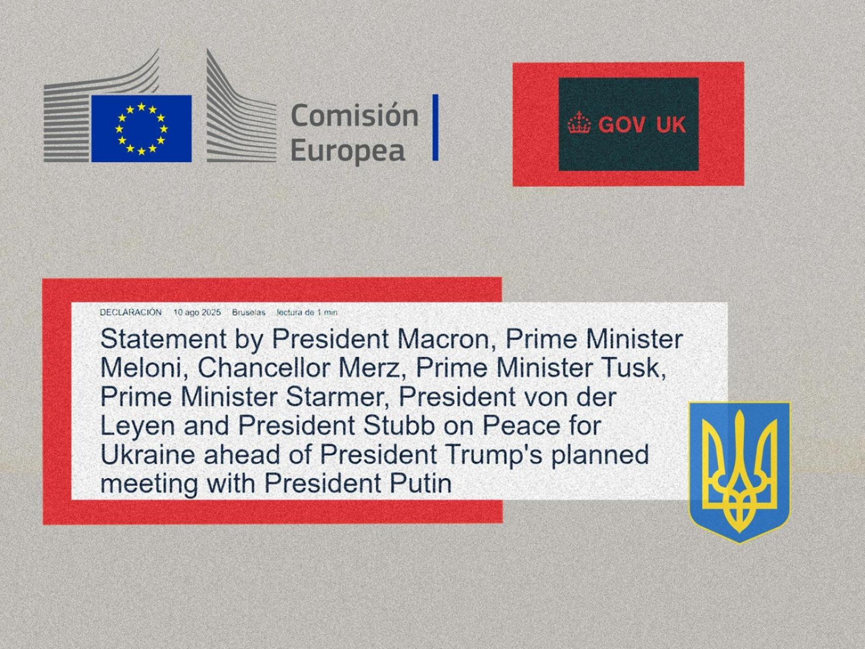 Encabezamiento del comunicado pactado este sábado por Von der Leyen,  Starmer, Macron, Merz, Meloni, Tusk y Stubb.
