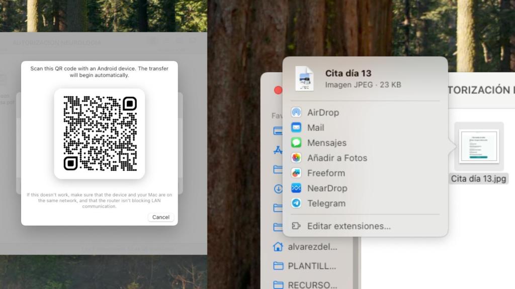 Menú Neardrop en Mac