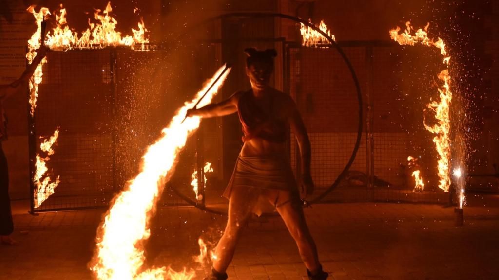Imagen del espectáculo de fuego en Cigales este pasado fin de semana