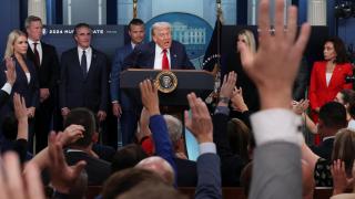 El presidente estadounidense, Donald Trump, en la rueda de prensa de ayer en Washington D.C.