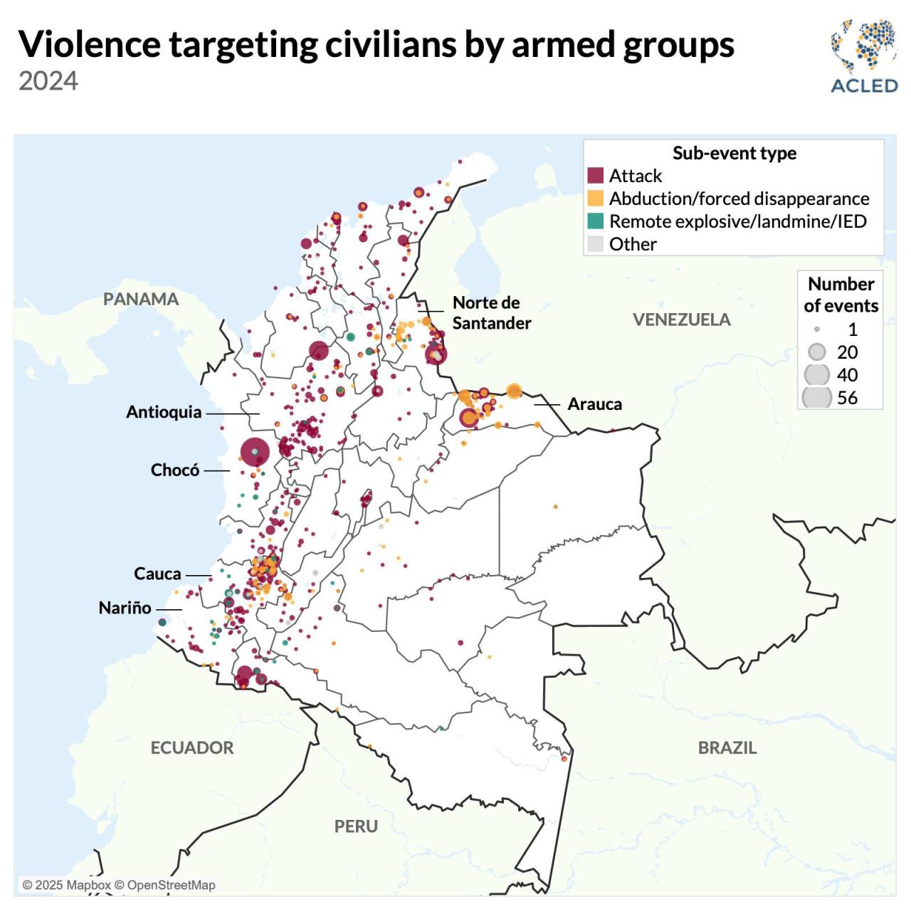 Violencia contra civiles por parte de grupos armados en Colombia 2024.
