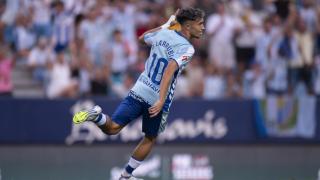 David Larrubia celebra uno de los goles contra el Real Betis en el Trofeos Costa del Sol.