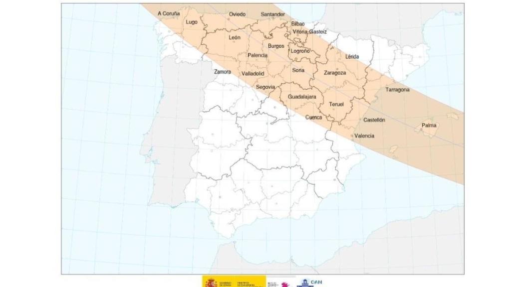Franja de totalidad del próximo eclipse solar total.