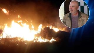 Montaje del alcalde de Navalmoralejo (Toeldo), Juan Carlos Cabello, con una imagen del incendio que afecta a su municipio.