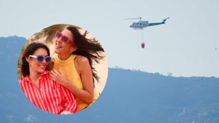 Collage de una imagen del incendio y Paz Padilla y su hija.